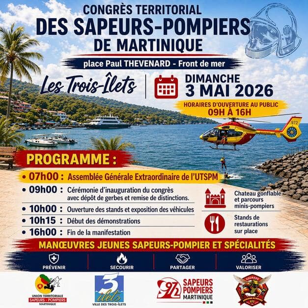 Congrès Territorial des Sapeurs-Pompiers de Martinique, dimanche 3 mai 2026 aux Trois-Îlets